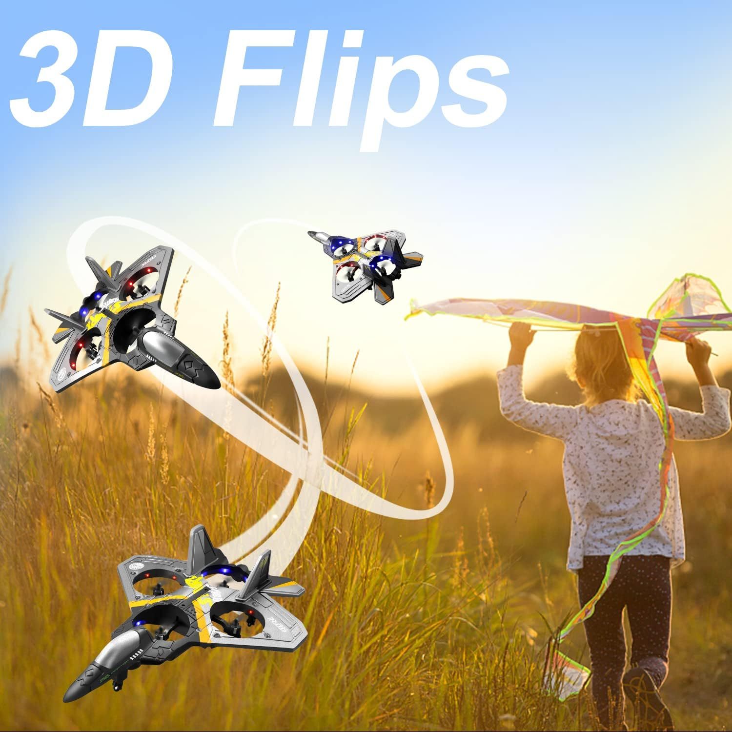 4DRC V17 Remote Control Plane 2.4Ghz Foam RC Airplanes Helicopter Quadcopter,Spinning Drone With Cool Light,Gifts For Kids Adults. - Image 4
