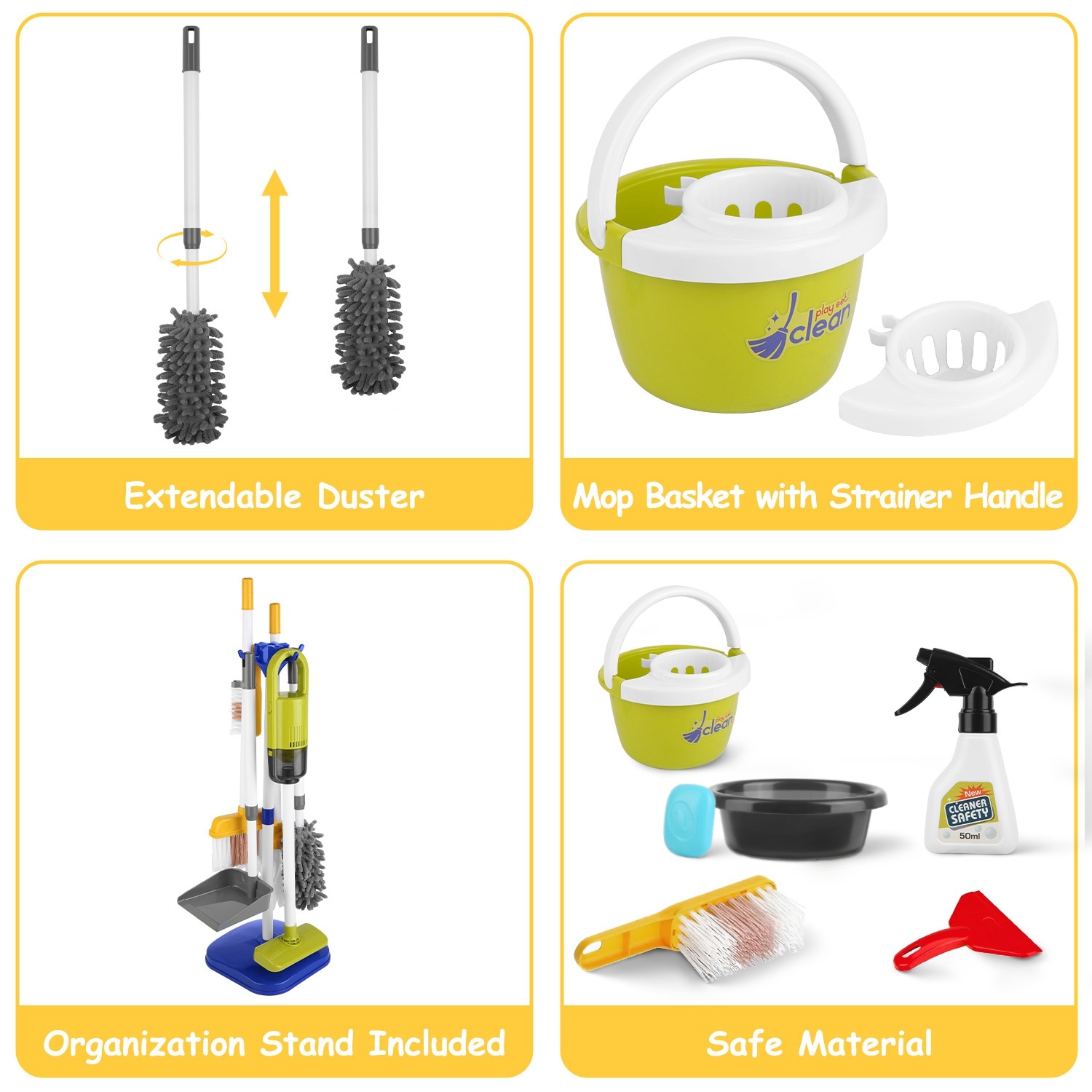 Set Of 14Pcs Kids Cleaning Toy Set Toddler Housekeeping Pretend Play Kit With Vacuum Cleaner Broom Mop Organization Stand For Boys Girls Aged 3 4 5 - Image 10