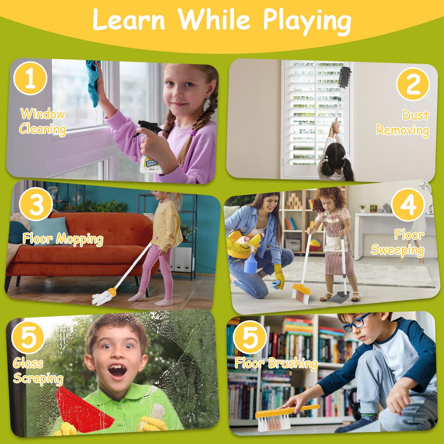 Set Of 14Pcs Kids Cleaning Toy Set Toddler Housekeeping Pretend Play Kit With Vacuum Cleaner Broom Mop Organization Stand For Boys Girls Aged 3 4 5 - Image 6