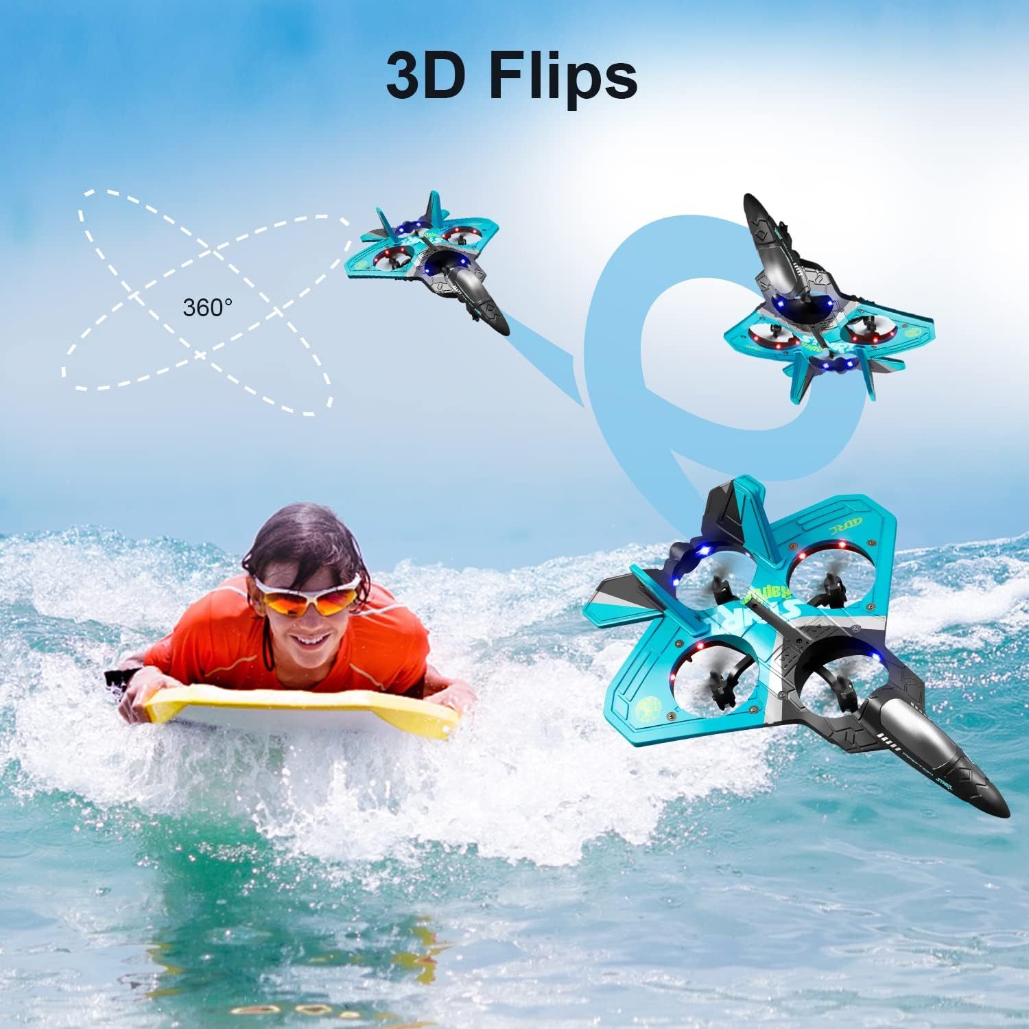 4DRC V17 Remote Control Plane 2.4Ghz Foam RC Airplanes Helicopter Quadcopter,Spinning Drone With Cool Light,Gifts For Kids Adults. - Image 6