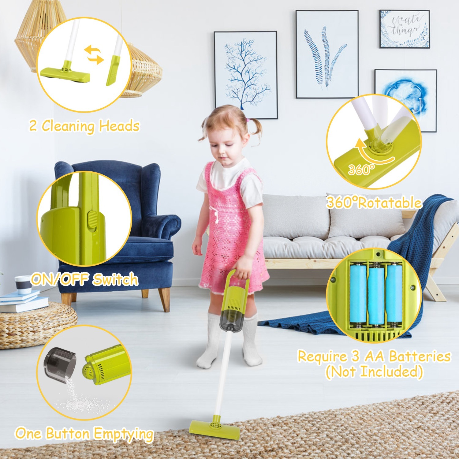 Set Of 14Pcs Kids Cleaning Toy Set Toddler Housekeeping Pretend Play Kit With Vacuum Cleaner Broom Mop Organization Stand For Boys Girls Aged 3 4 5 - Image 4