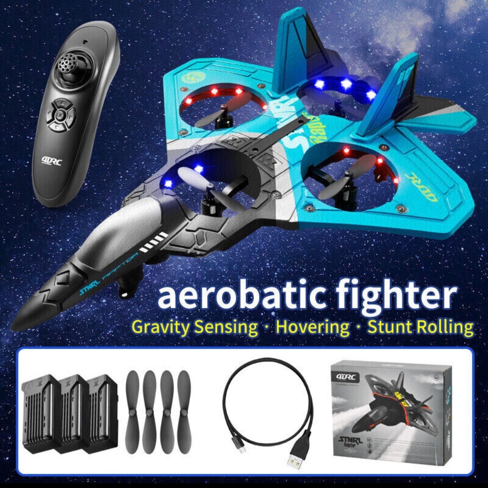 4DRC V17 Remote Control Plane 2.4Ghz Foam RC Airplanes Helicopter Quadcopter,Spinning Drone With Cool Light,Gifts For Kids Adults.
