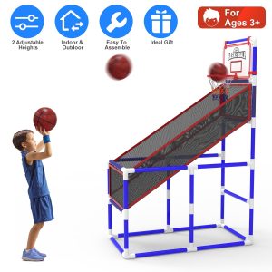 1Set Kids Basketball Game Set With 2 Balls Adjustable Height Basketball Hoop Arcade Game Indoor Outdoor Toys For Boys Girls Aged 3 To 12
