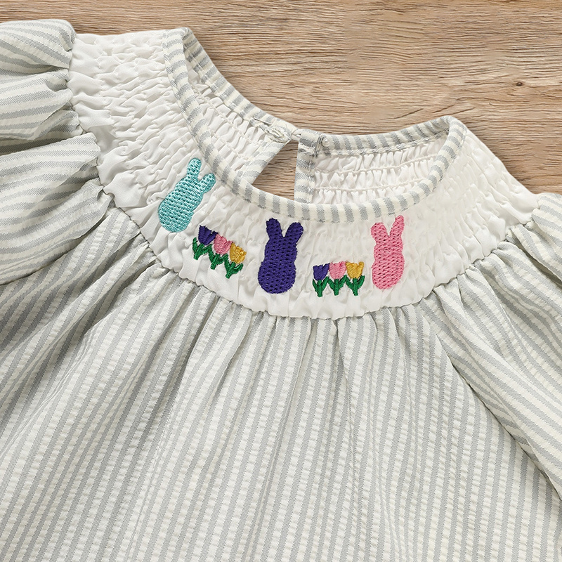 Infant Baby Girls' Easter Bunny Smocked Dress Embroidered Short Sleeve Casual Summer Dress - Image 6