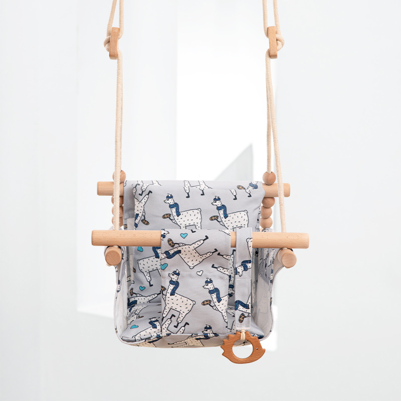 Cotton Canvas Baby Swing Chair Hanging Swing Indoor Outdoor Safety Baby Children's Toy Wooden Seat With Cushion Baby Room Decor - Image 3