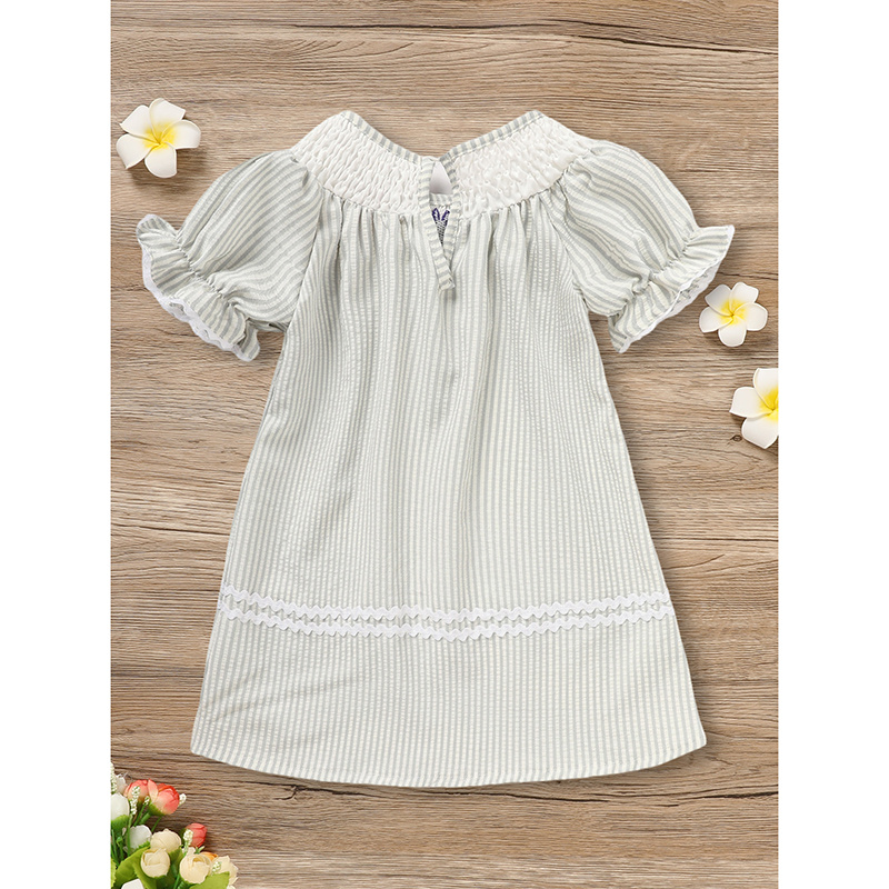 Infant Baby Girls' Easter Bunny Smocked Dress Embroidered Short Sleeve Casual Summer Dress - Image 4