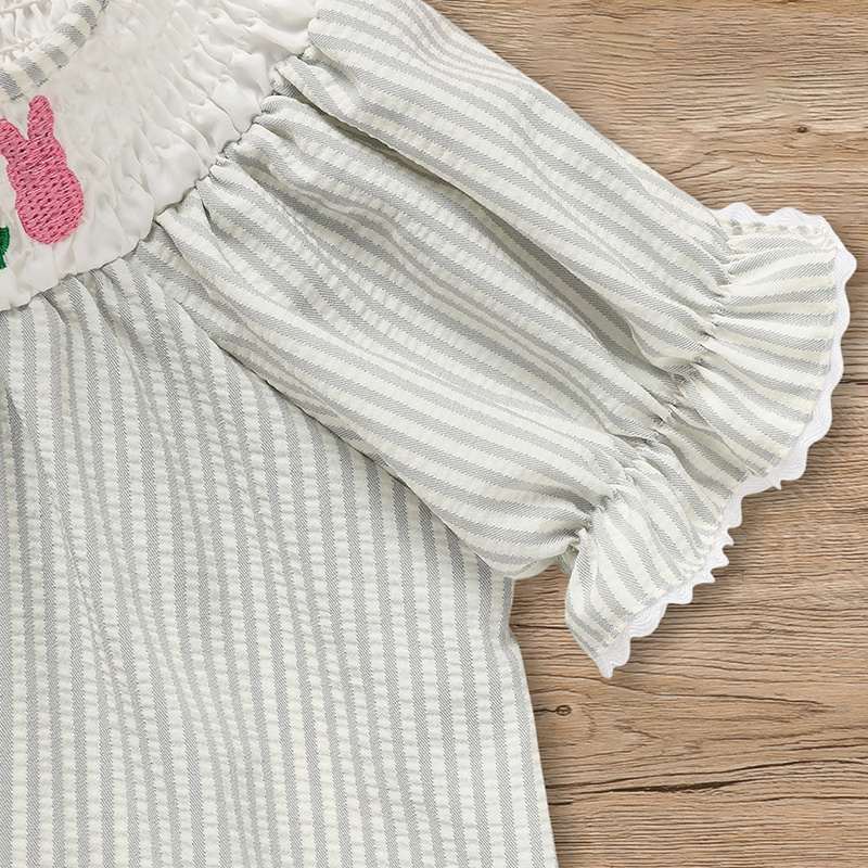 Infant Baby Girls' Easter Bunny Smocked Dress Embroidered Short Sleeve Casual Summer Dress - Image 9