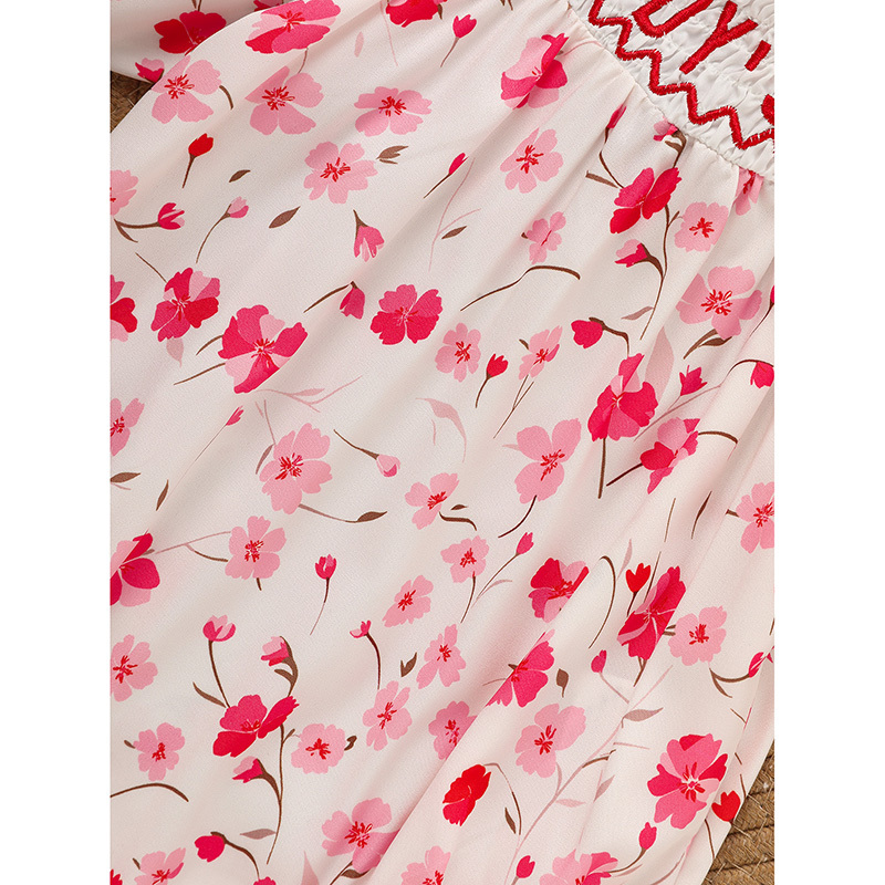 Infant Girls' Floral Smocked Romper 'DADDY'S Girl' Embroidery Short Sleeve Crew Neck Adorable Princess Party Bodysuit - Image 5