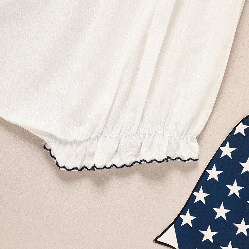 Baby Girl 4th Of July Bubble Romper, Smocked Fly Sleeve Bodysuit With American Flag Embroidery - Image 5