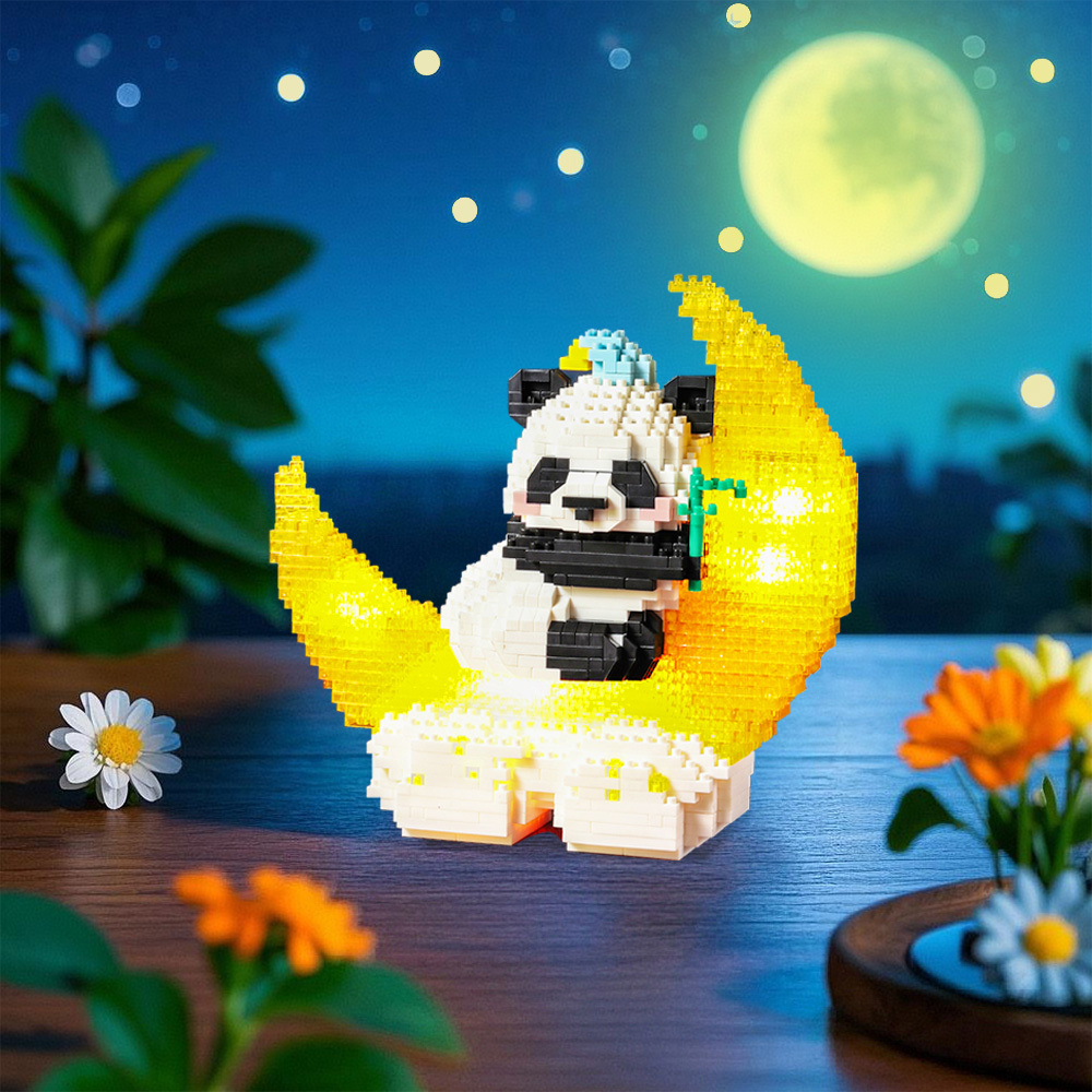 1288PCS Moon Panda Building Block Sets With LED Light, Mini Blocks Building Sets For Adults, Animal Night Lamp, Panda Night Light, DIY Bricks Gift For Adults - Image 2