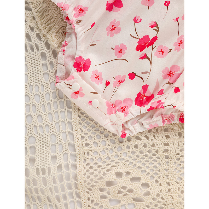 Infant Girls' Floral Smocked Romper 'DADDY'S Girl' Embroidery Short Sleeve Crew Neck Adorable Princess Party Bodysuit - Image 3